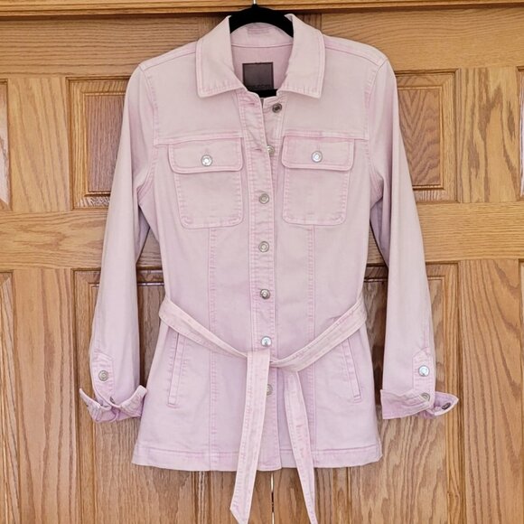 Maurices Pink Denim Belted Trench Cotton Blend Jean Jacket with Pockets NEW - Picture 6 of 14